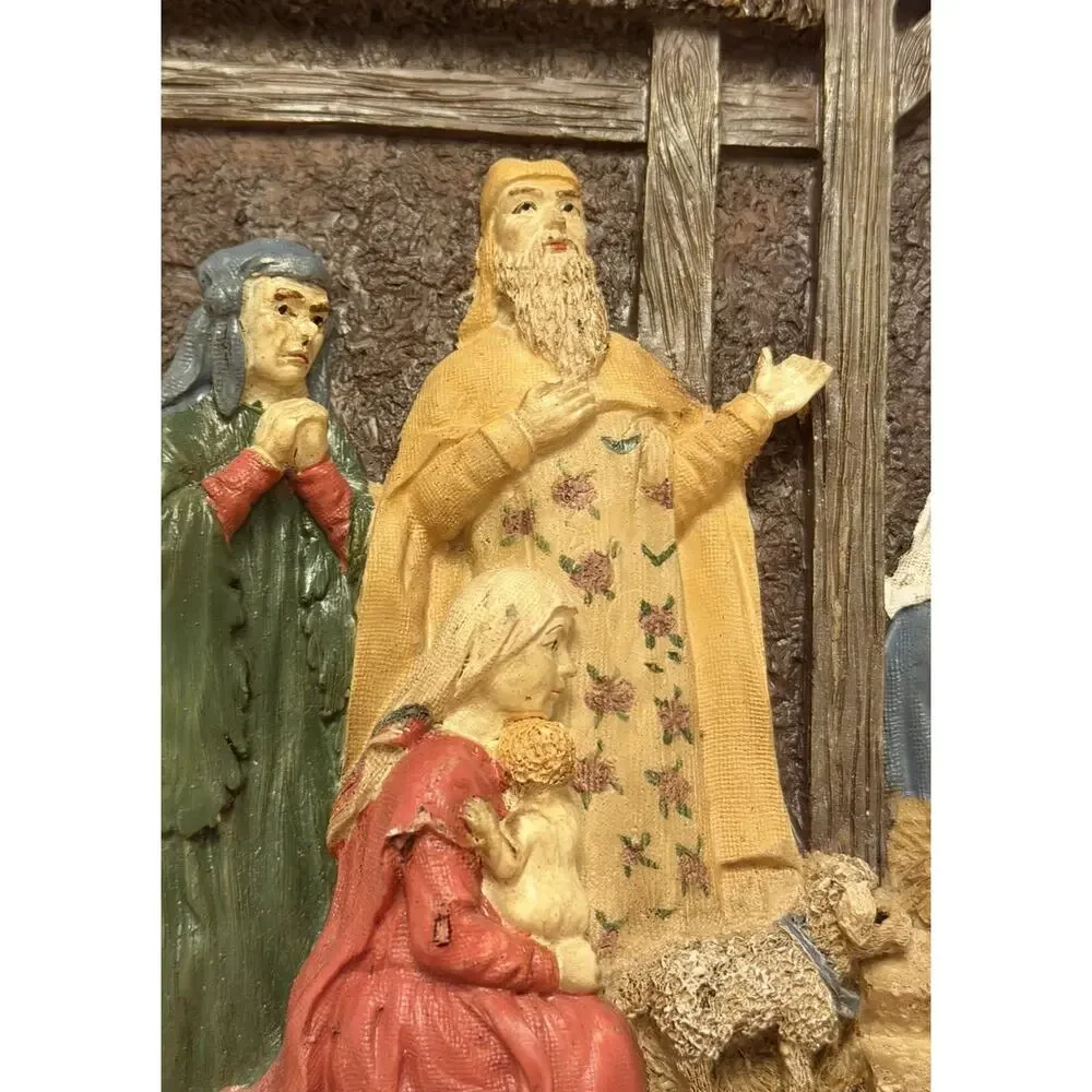VINTAGE NATIVITY 3D WALL Decor Plaque HAND PAINTED Poly Stone FAST SHIP 3323-41